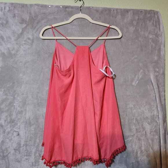 VaVa‎ by Joy Han Chic Cottage core  Coral Pink Pom Pom Hem Spaghetti Strap Top - Picture 3 of 4